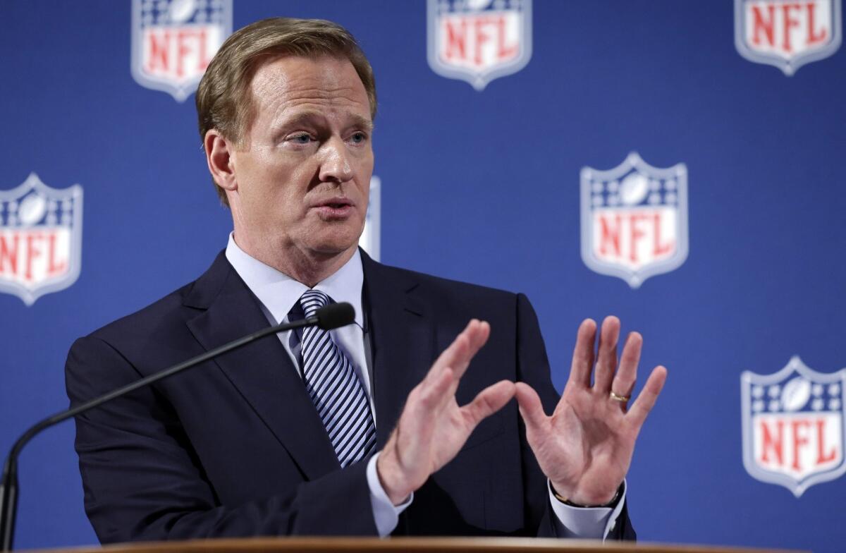 NFL Commissioner Roger Goodell addresses the media at a news conference on domestic violences issues and the league's personal conduct policy in New York on Sept. 19.