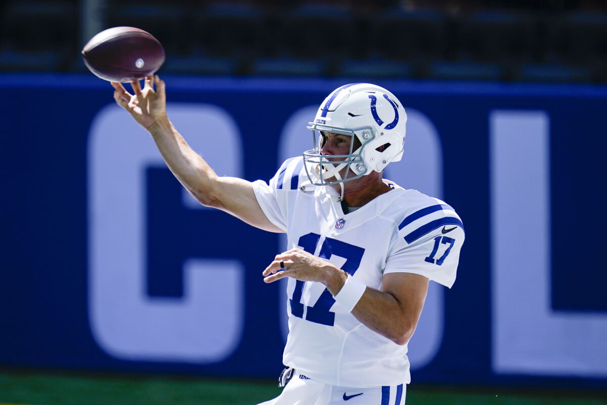 Indianapolis Colts quarterback Philip Rivers throws a pass.