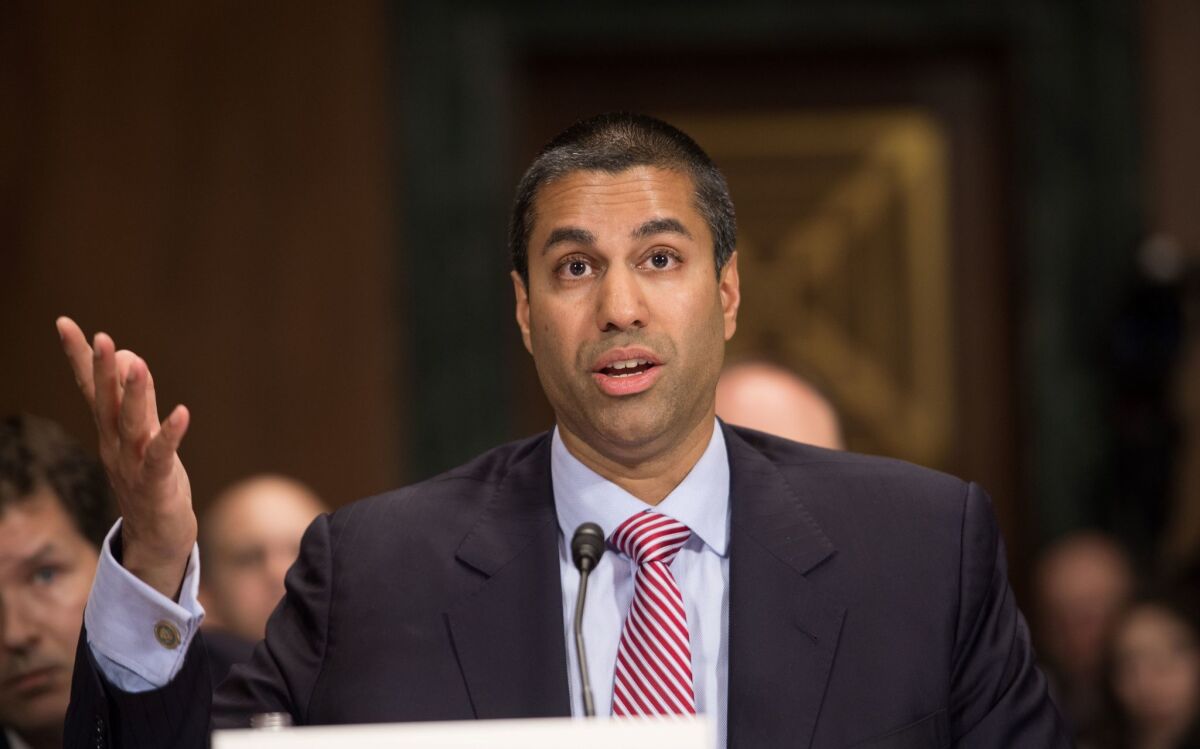 Ajit Pai, chairman of the Federal Communications Commission, testifies before a Senate committee in 2016.