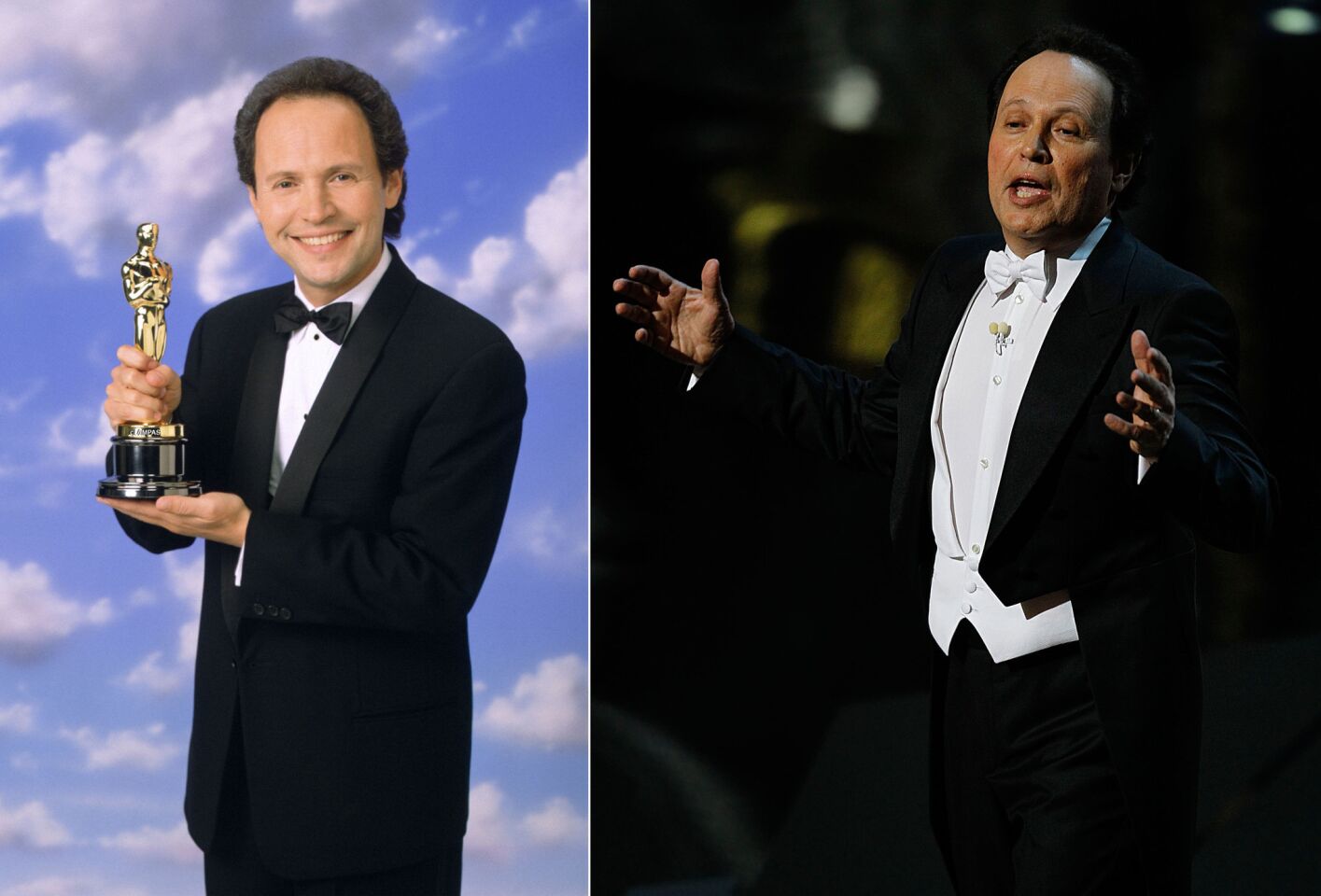Considered one of the best of the contemporary comedic hosts, Crystal began his Oscar run with the 62nd telecast in 1990 and remained on the job through 1993. Also add 1997, 1998, 2000 (above left), 2004 and most recently 2012 (above right) to the list.