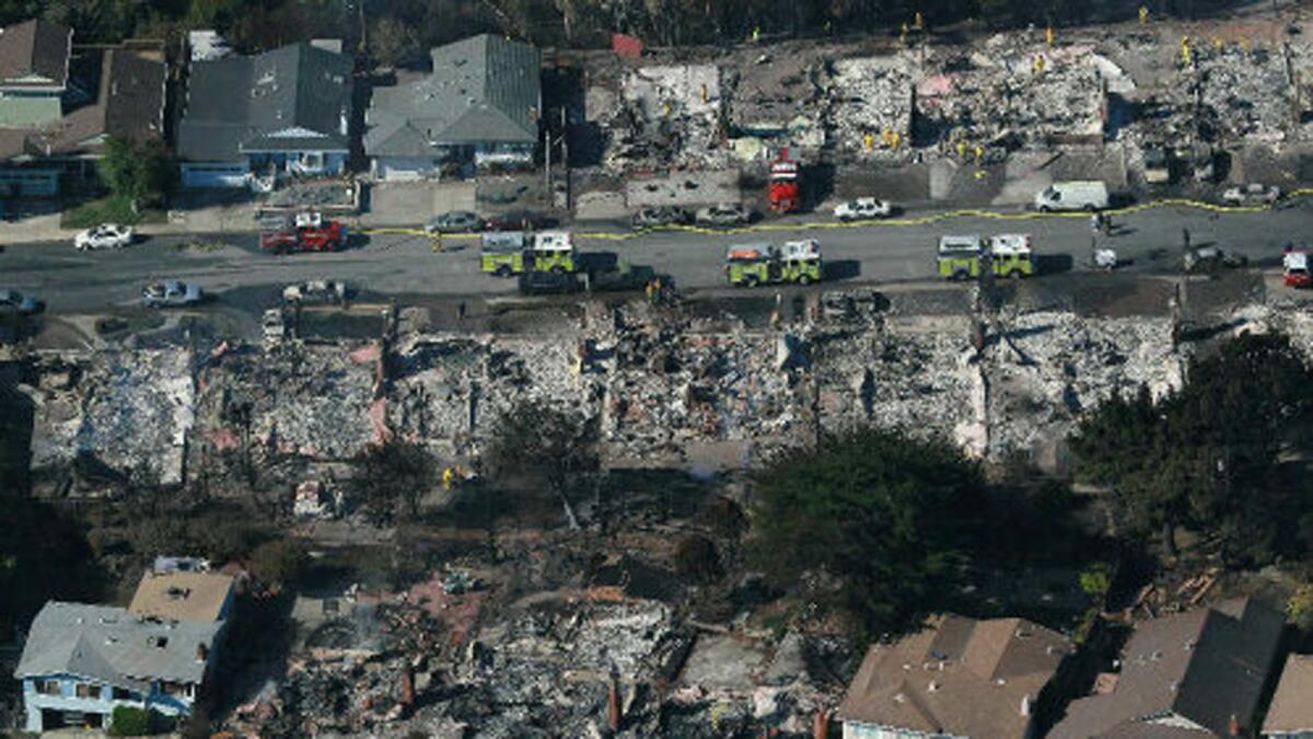 A PG&E gas pipeline explosion killed eight people and destroyed dozens of homes Sept. 10, 2010, in San Bruno, Calif.