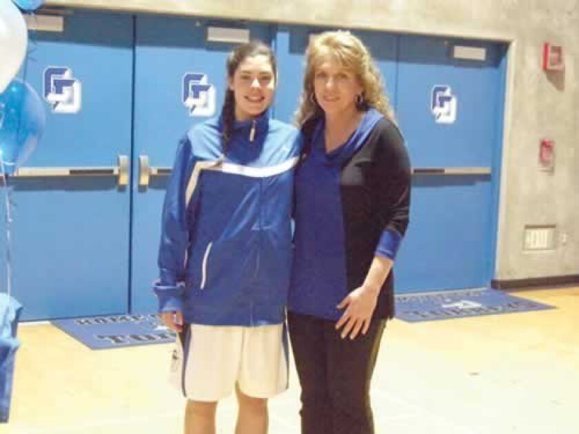 All star Kelsey Plum poses with La Jolla Country Day School Girls Basketball coach Terri Bamford. Michael Ragovin