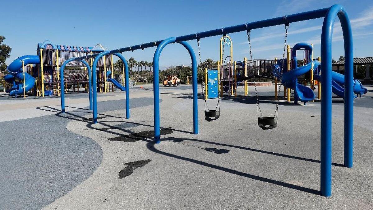 Four swings were missing in November on the six-person swing set at Peter Green Park in Huntington Beach. The swings have since been replaced.