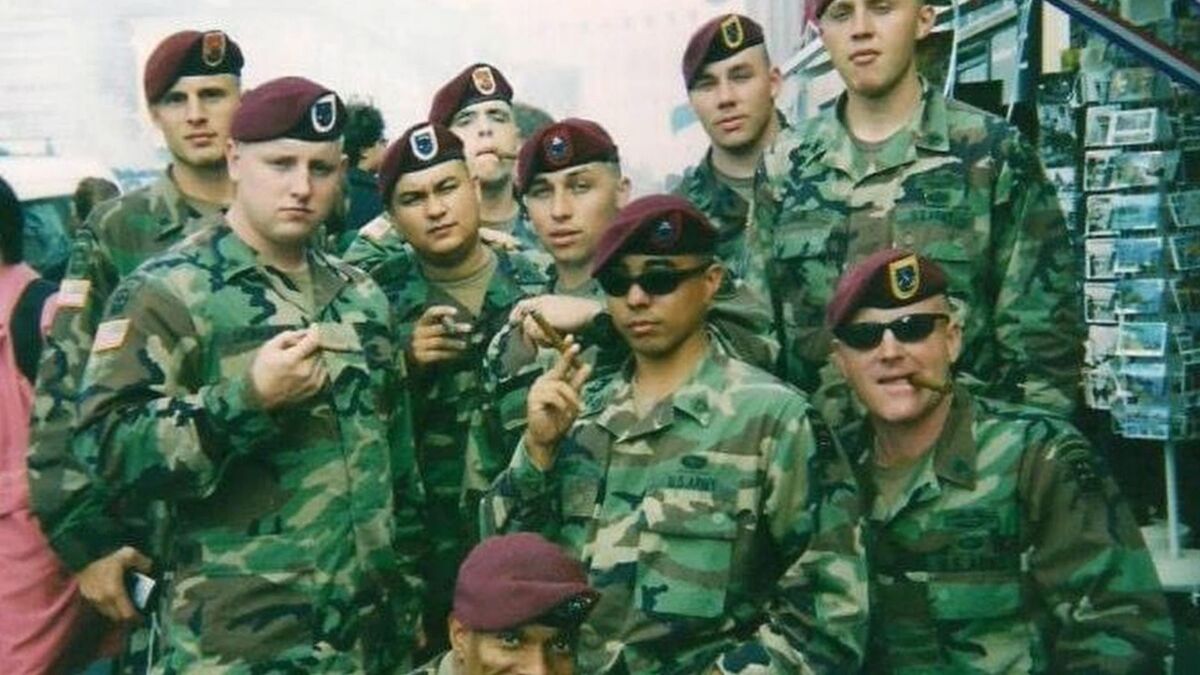 Image from the documentary film “Major” by James Wright. Scott Eberlein, far right, with some of his fellow soldiers.