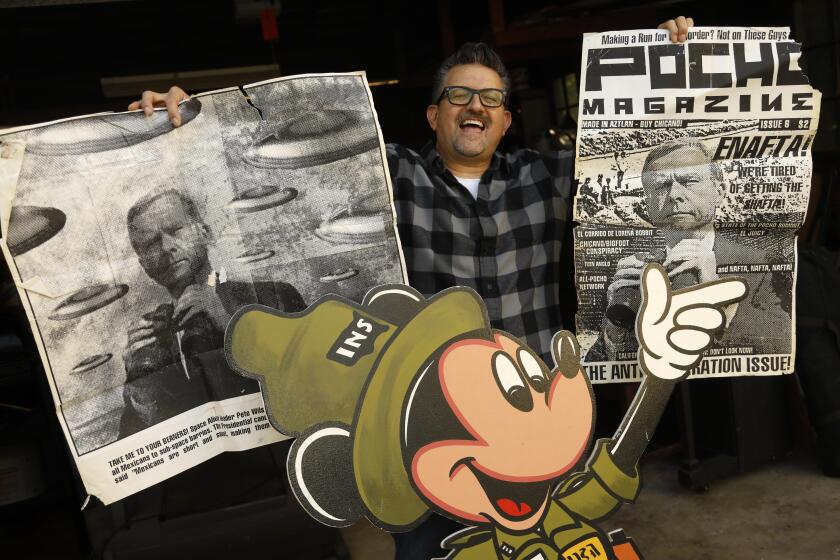 Genaro Molina  Los Angeles Times LALO ALCARAZ, a syndicated cartoonist, displays some of his work. Wilson was the original Trump piñata — a figure upon which many Latinos took out their political anger and fear.