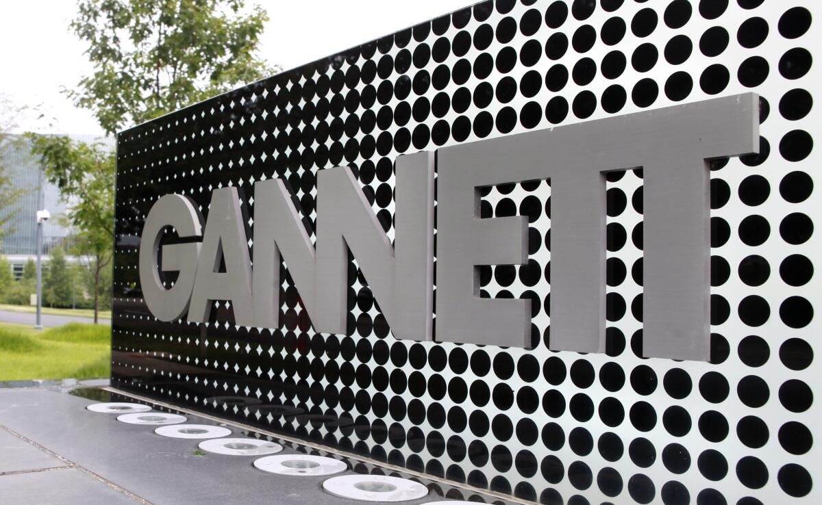 The Gannett logo outside the company's McLean, Va., headquarters.