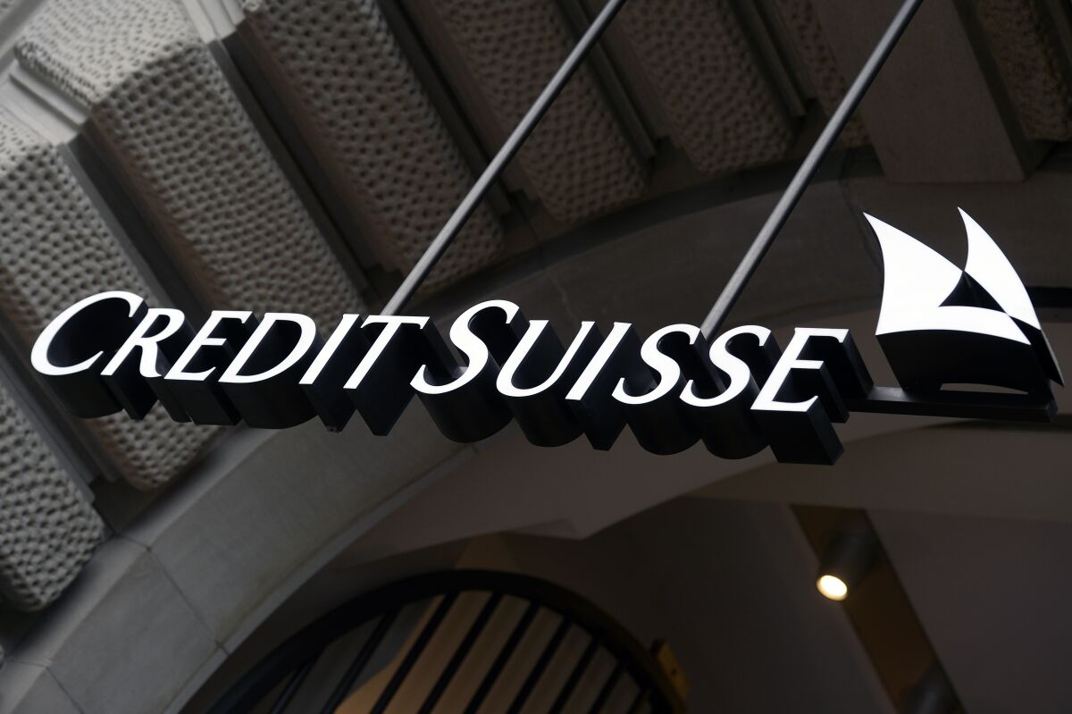Logo of Swiss bank Credit Suisse on a building in Zurich