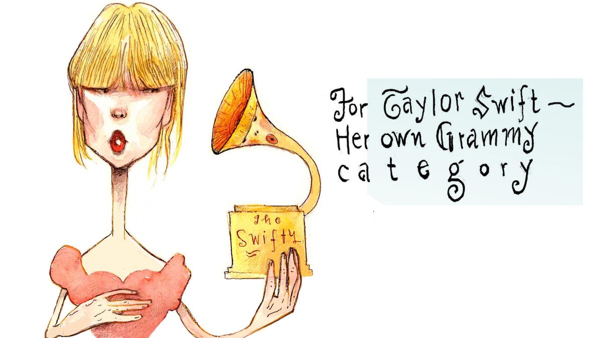 Illustration of Taylor Swift with text "Her own Grammy category"