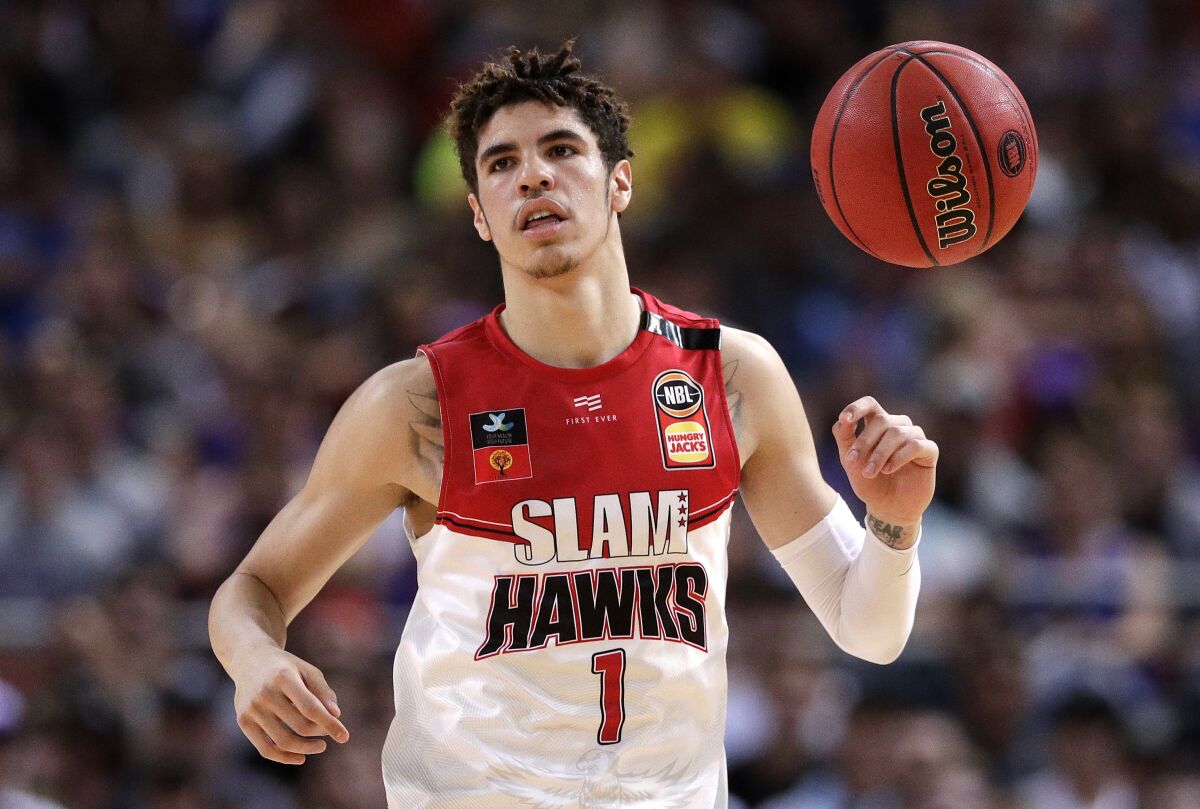 LaMelo Ball of the Illawarra Hawks brings the ball up during a game in the Australian Basketball League last year.