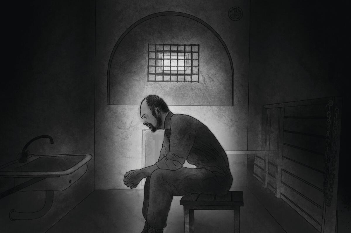 Illustration of a man sitting in a prison cell