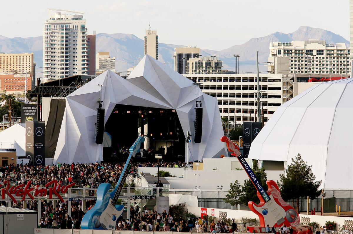 Music fans stream into the City of Rock for the last day of Rock in Rio in Las Vegas.