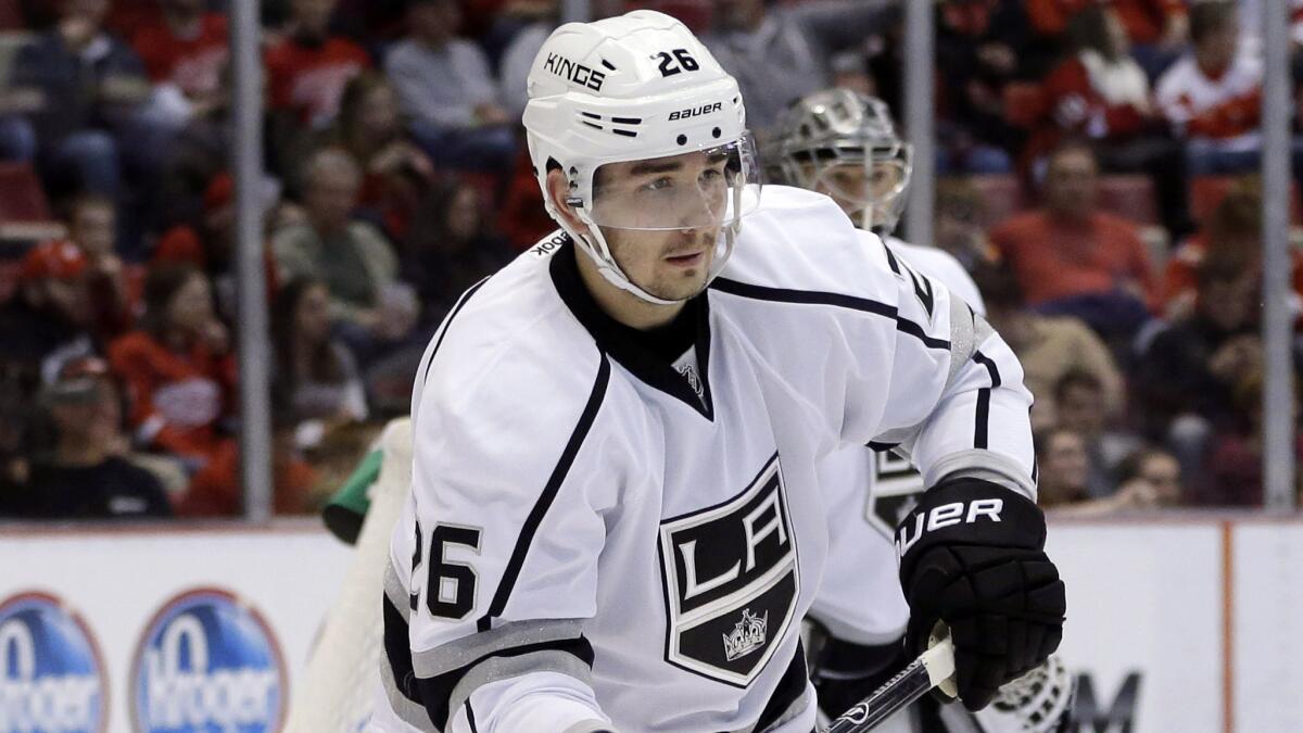 Kings defenseman Slava Voynov looks on during a game against the Detroit Red Wings in January.