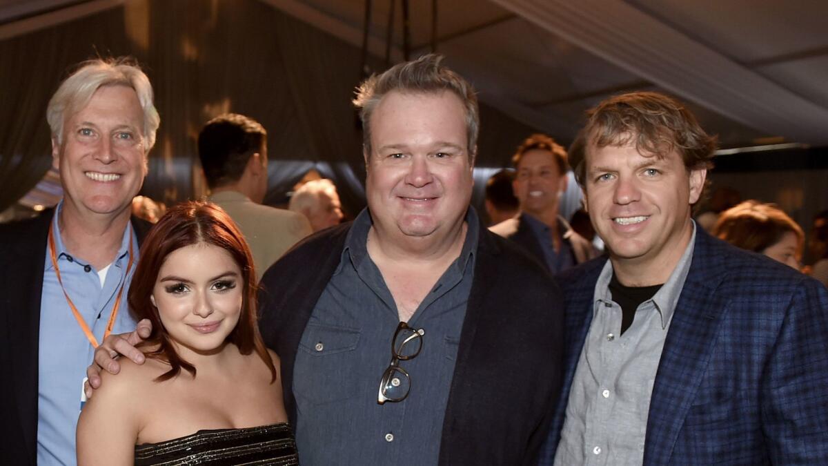 Los Angeles Dodgers owner Mark Walter, from left, Ariel Winter, Eric Stonestreet and Los Angeles Dodgers owner Todd Boehly attend the Los Angeles Dodgers Foundation Blue Diamond Gala 2017 at Dodgers Stadium. (Jordan Strauss / Invision for Los Angeles Dodgers Foundation)