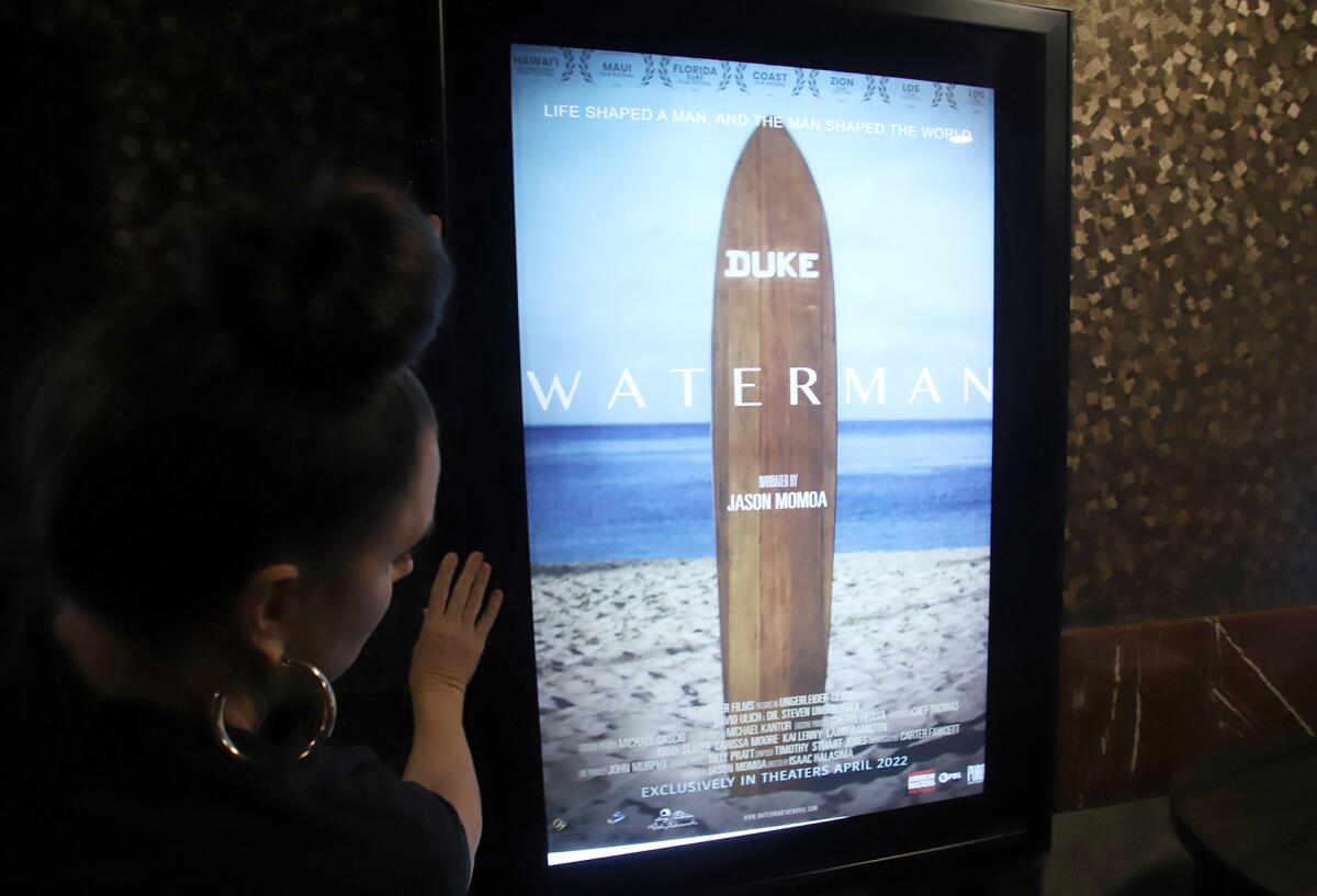 A movie poster for the documentary "Waterman" at Century Huntington Beach and XD in Huntington Beach Tuesday, April 12. 
