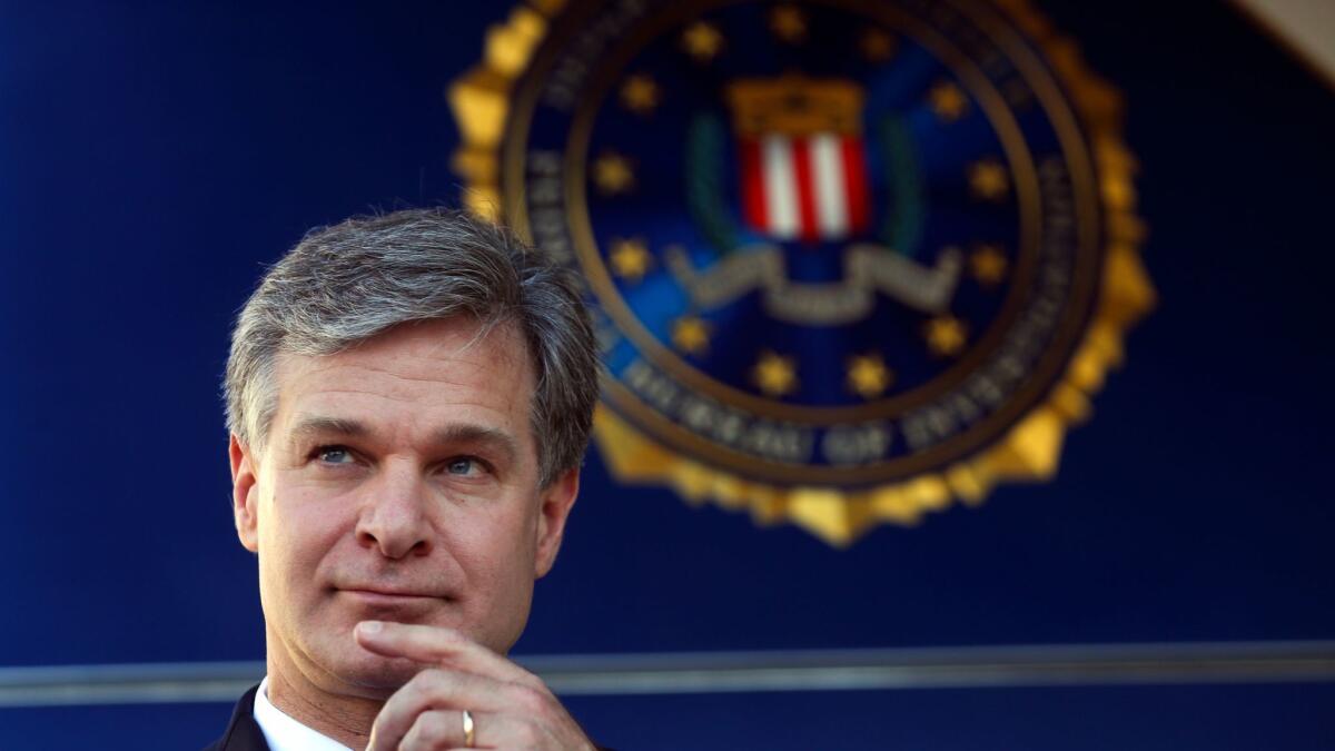 F.B.I director Christopher Wray during a dedication ceremony for the new field office building in Atlanta on Oct. 12.