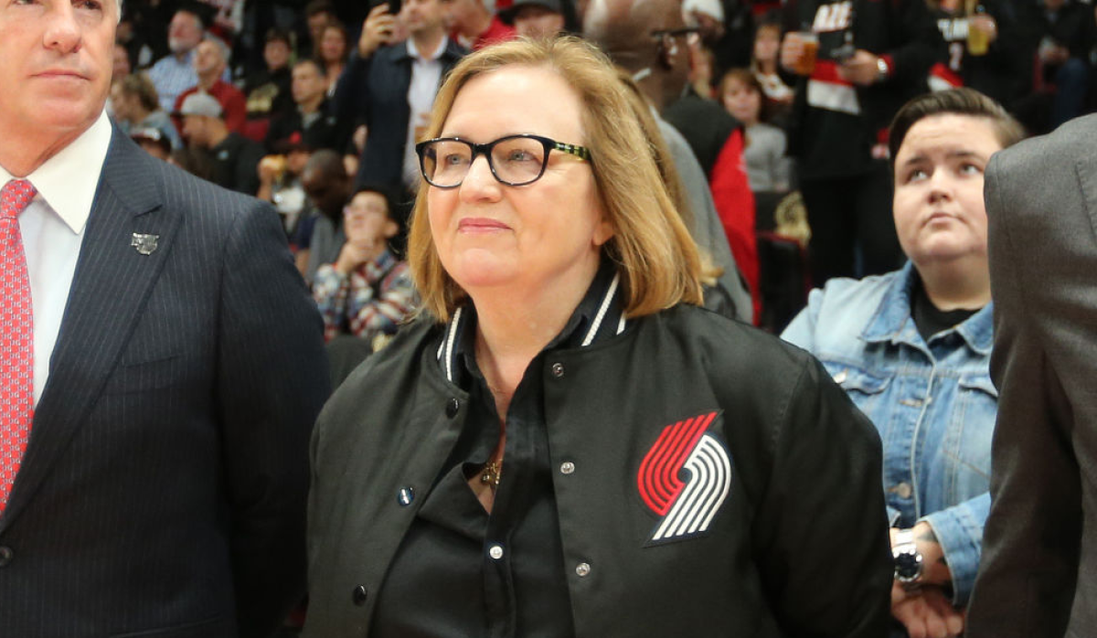 Jody Allen, sister of former Portland Trail Blazers Owner Paul Allen, looks on in attendance.