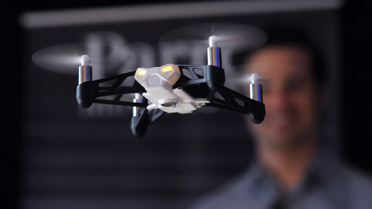 Some college students can now check drones out of their libraries. (Perhaps not exactly this model, a Parrot Minidrone 'Rolling Spider').