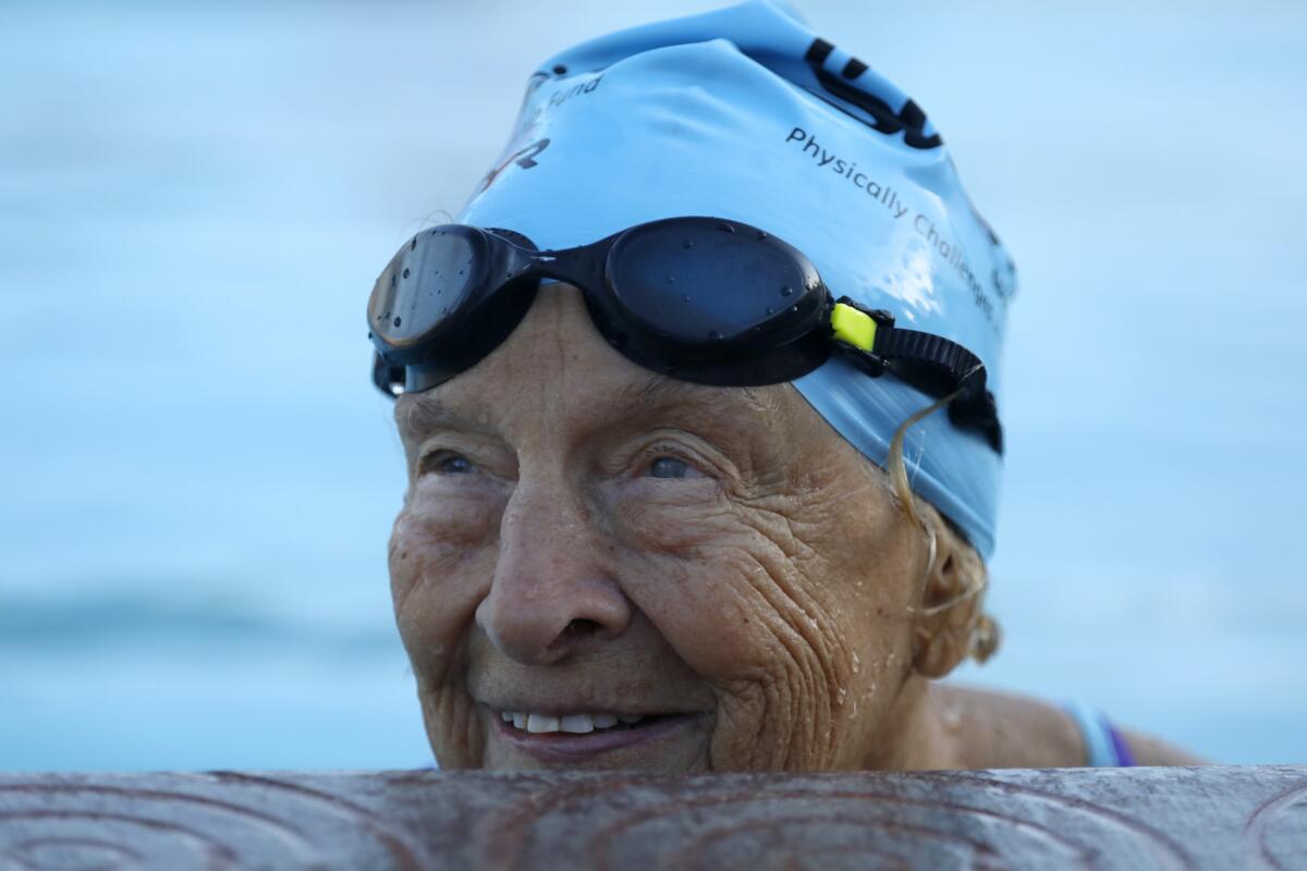 “In the backstroke, I can look up and see the sky, the trees and the hills,” Maurine Kornfeld says.