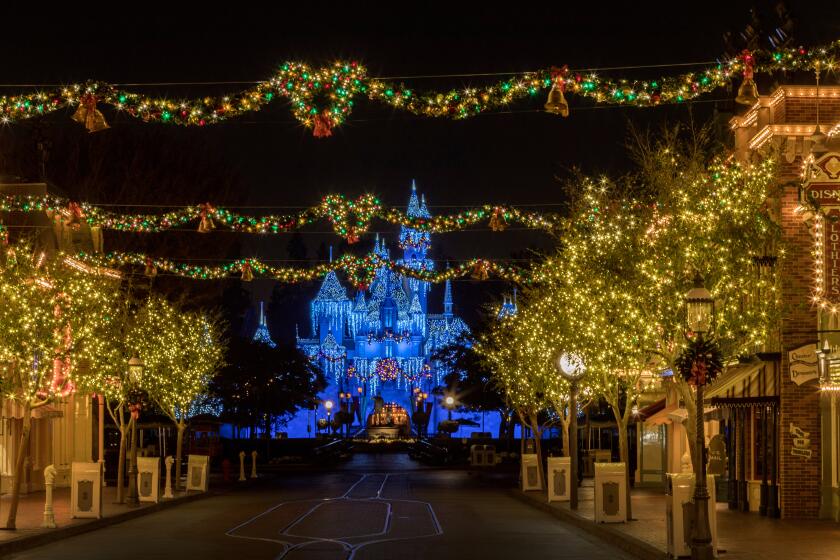 Disneyland, decorated for the holiday season.