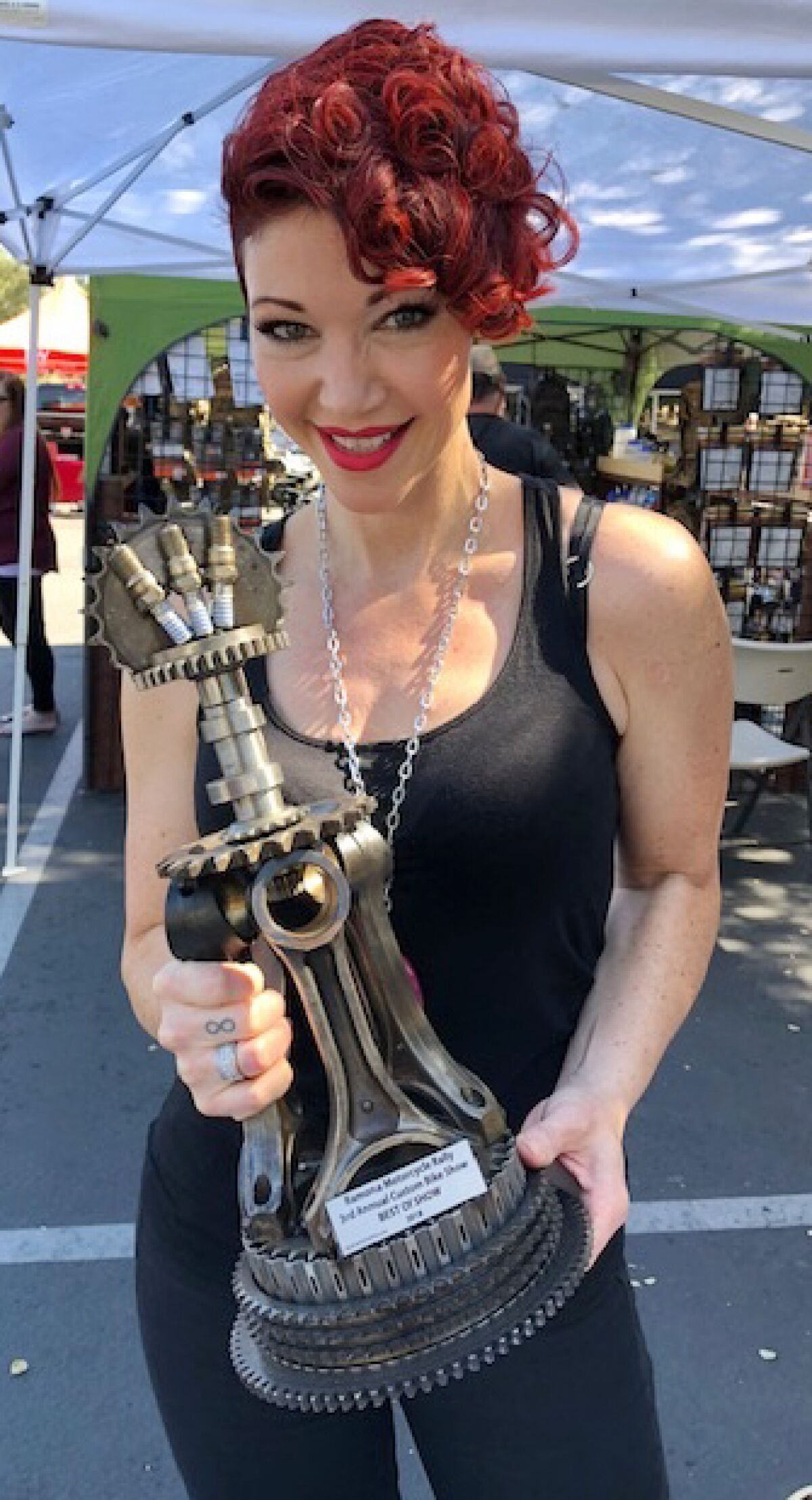 Aubrey Leigh presented trophies to Custom Motorcycle Show winners at the 2018 Ramona Motorcycle Rally.