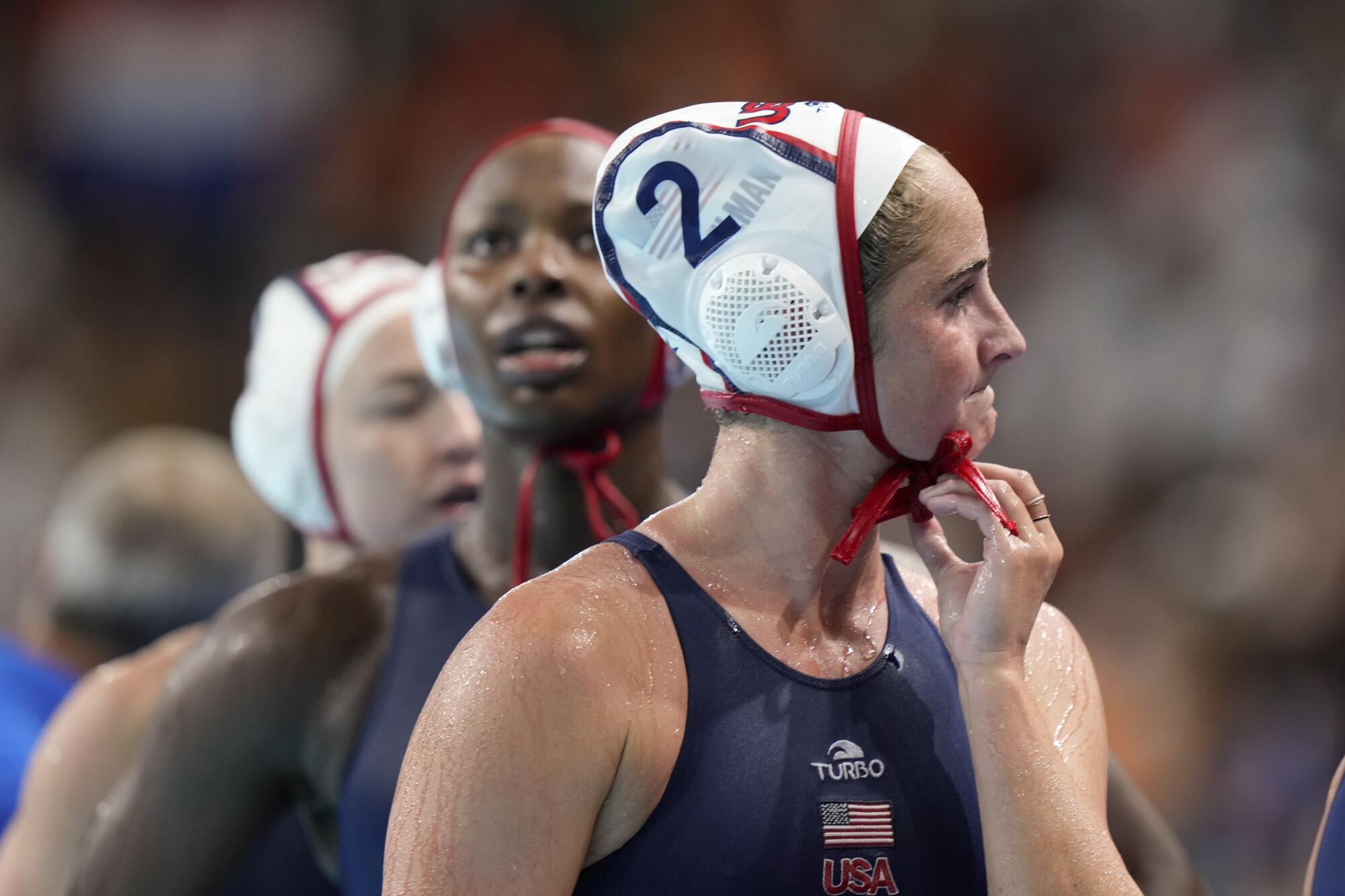 United States' Madeline Musselman reacts after loosing the women's bronze medal water polo.