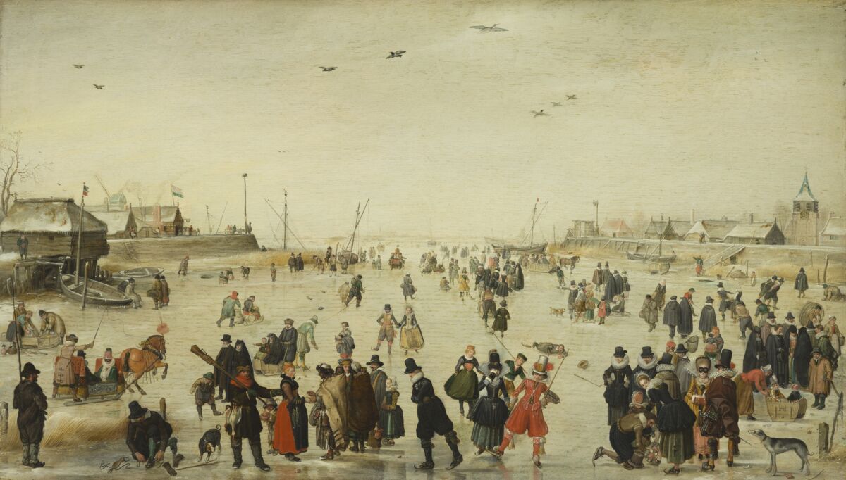 Hendrick Avercamp, "Winter Scene on a Frozen Canal," circa 1620, oil on wood