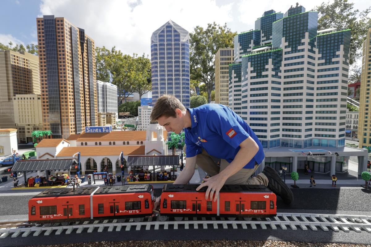 A replica of the Las Vegas sign made of Legos is displayed at the