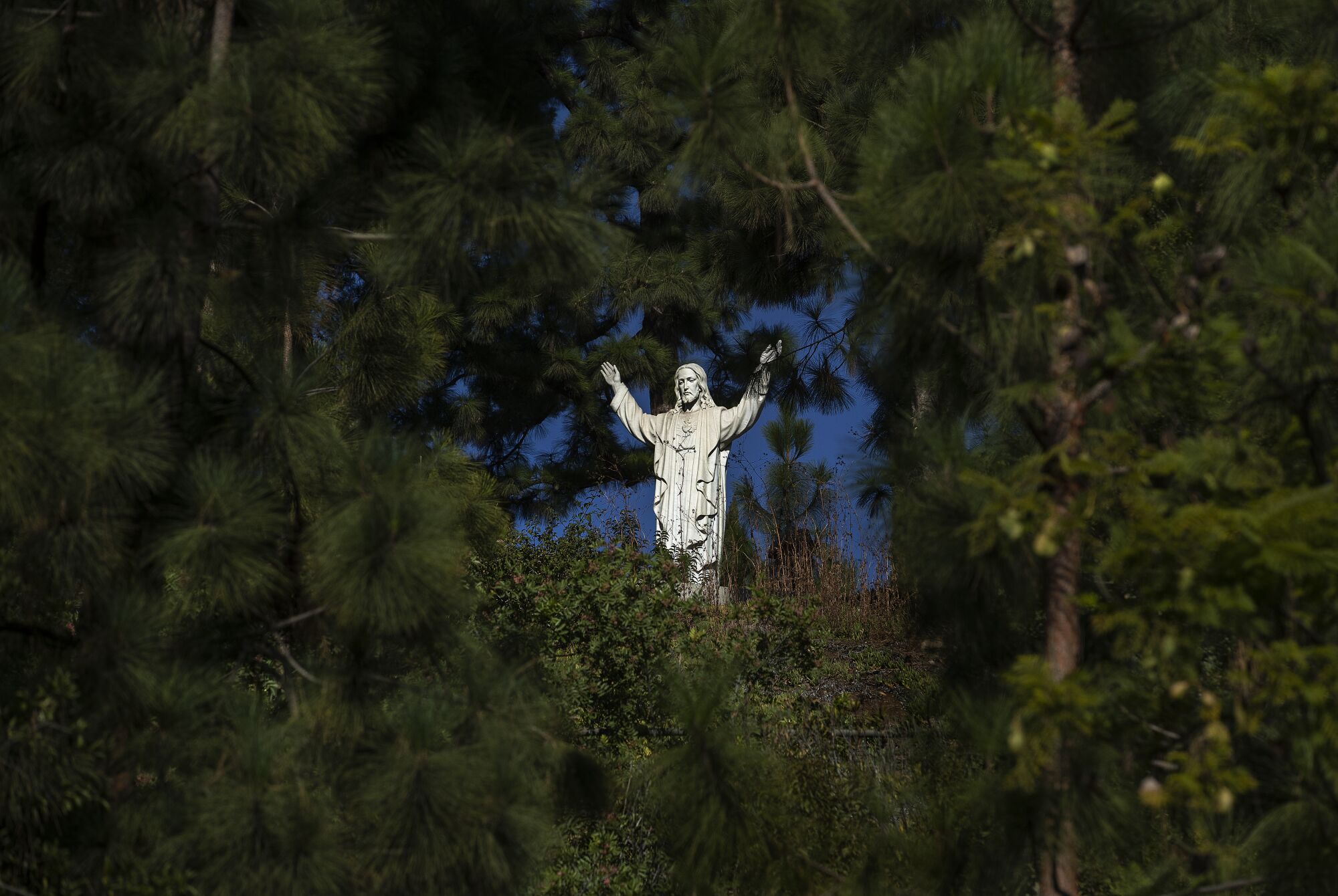 A statue of Jesus on the grounds of the Monastery of the Angels.
