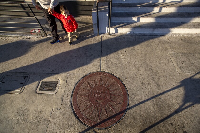 Cesar Chavez's sundial plaque.