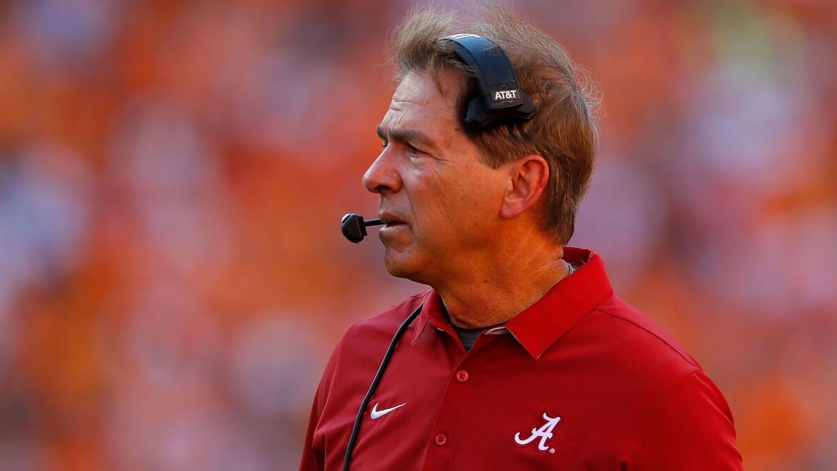 Alabama Coach Nick Saban coaches the Crimson Tide against Tennessee on Oct. 15.