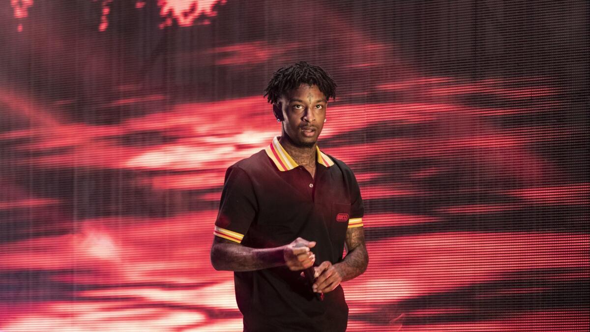Rapper 21 Savage performs onstage at the Hollywood Bowl in Los Angeles on June 27, 2018. The rapper was arrested by ICE officials Sunday on suspicion of overstaying his visa.