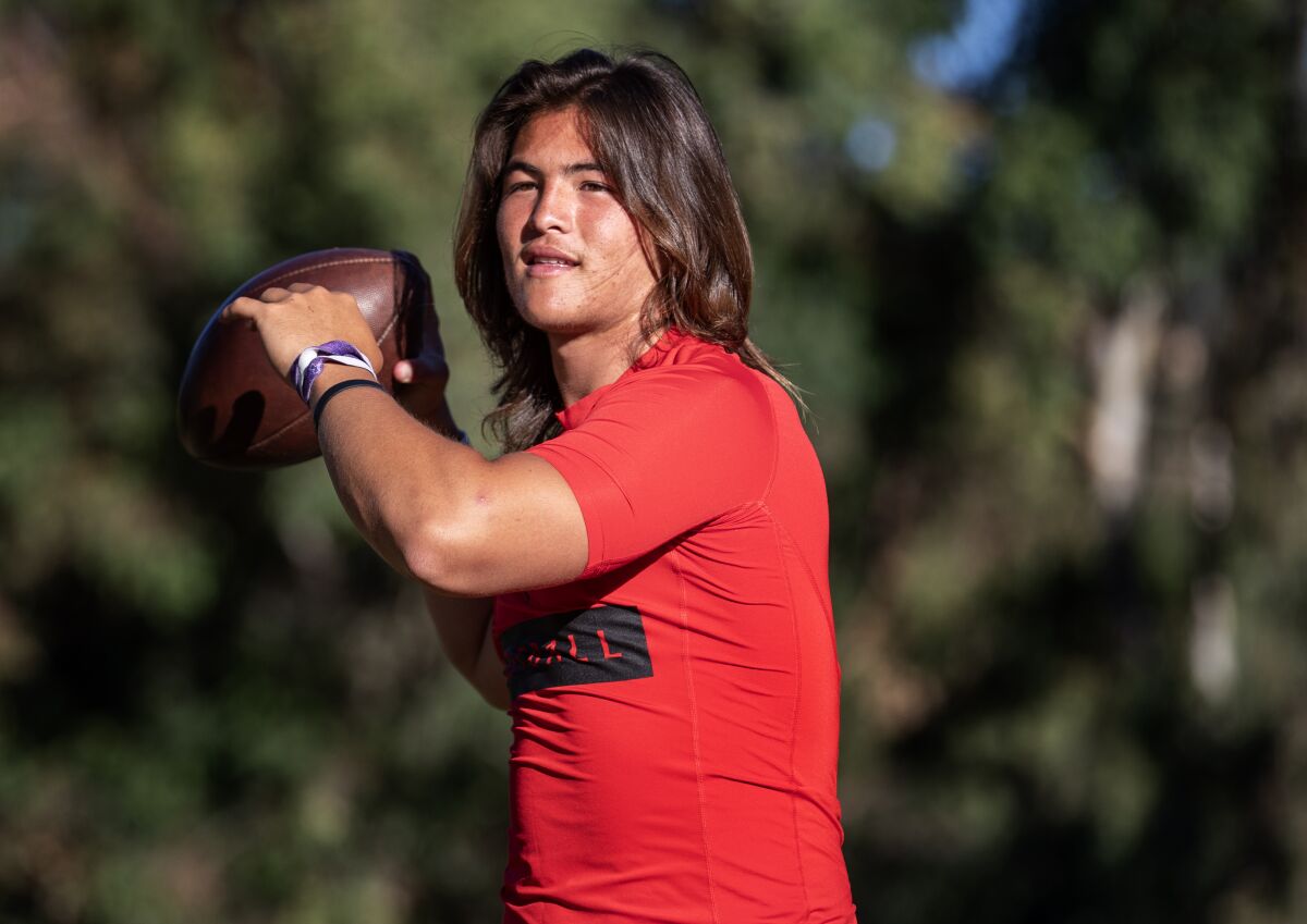 Murrieta Valley junior quarterback Bear Bachmeier, 17, has grown up on a three-acre plot of land on top of a hill.