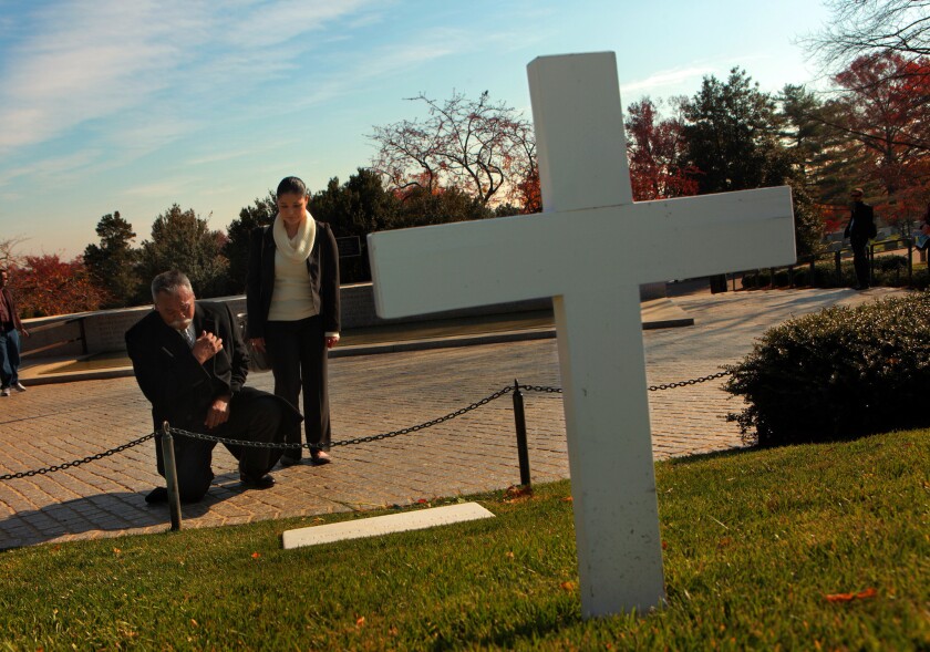 Juan Romero and his daughter Elda Romero visit the grave of Robert F. Kennedy for the first time since the 1968 assassination.