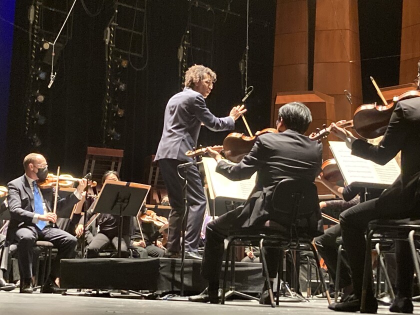 Conductor Jonathon Heyward leads the San Diego Symphony at the California Center for the Arts, Escondido on March 16.