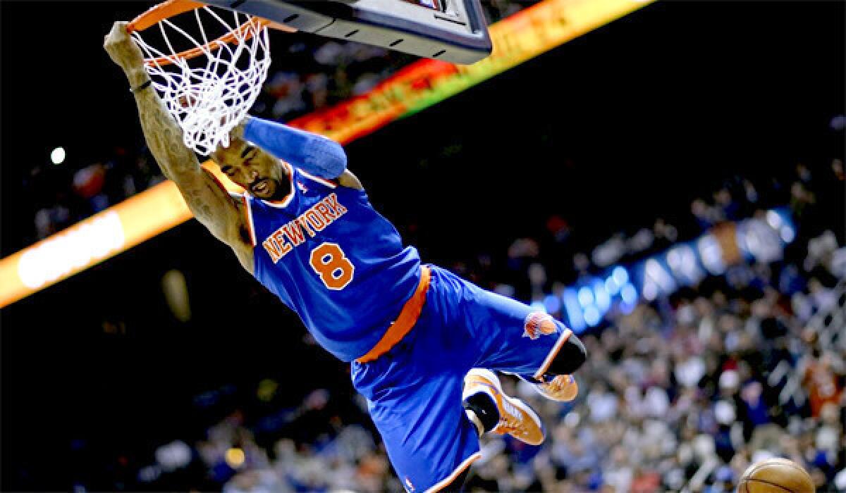 New York Knicks J.R. Smith dunks the basketball in the second