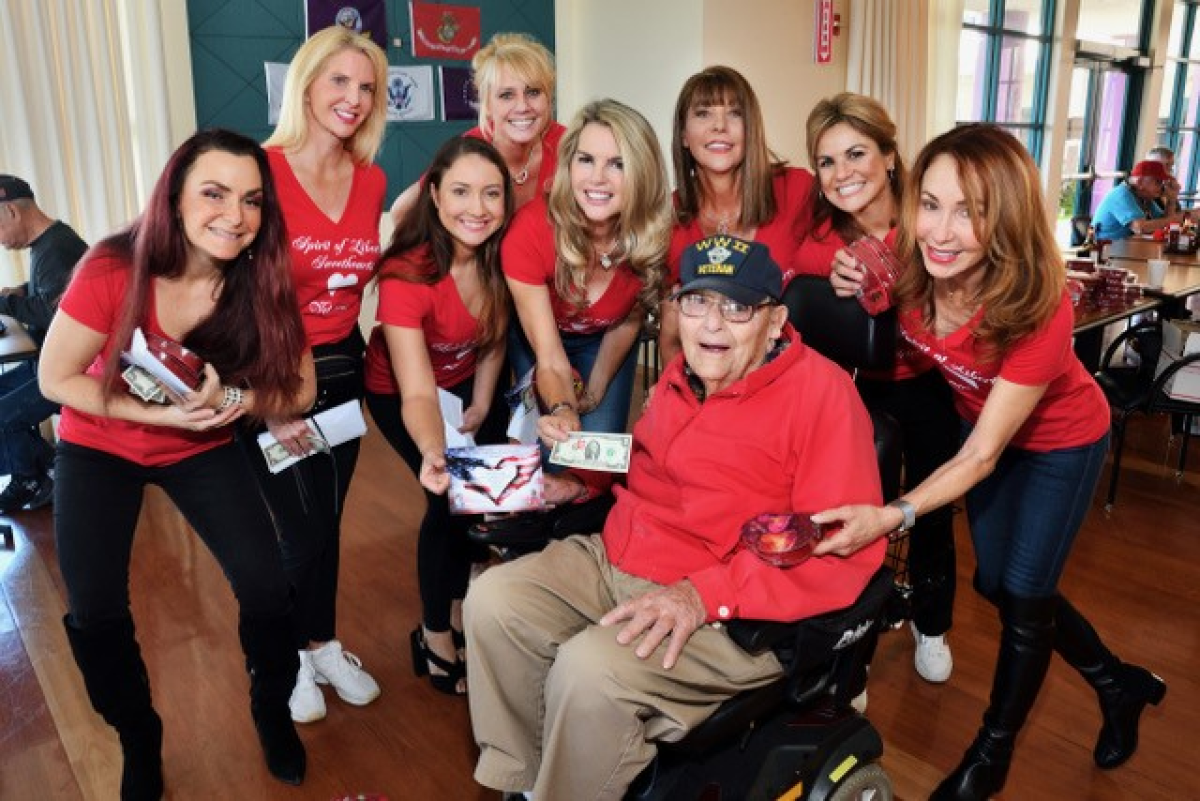 Spirit of Liberty’s Sweetheart Team members with a resident of the Veterans Home of California, Chula Vista on Valentine’s Day.