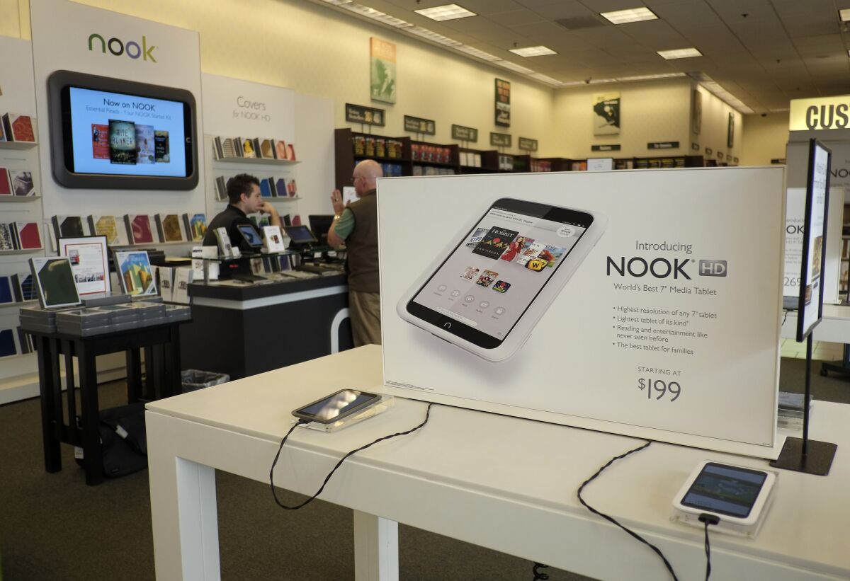 Nook tablets on display at a Barnes & Noble store in Los Angeles.