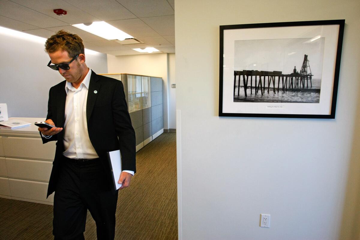 Councilman Skylar Peak makes his way to a meeting at Malibu City Hall in May 2012.