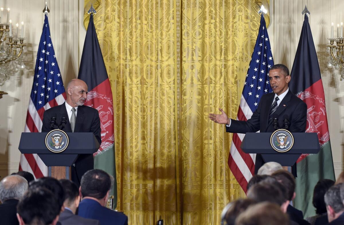 President Obama speaks during a joint news conference with Afghan President Ashraf Ghani at the White House on Tuesday.