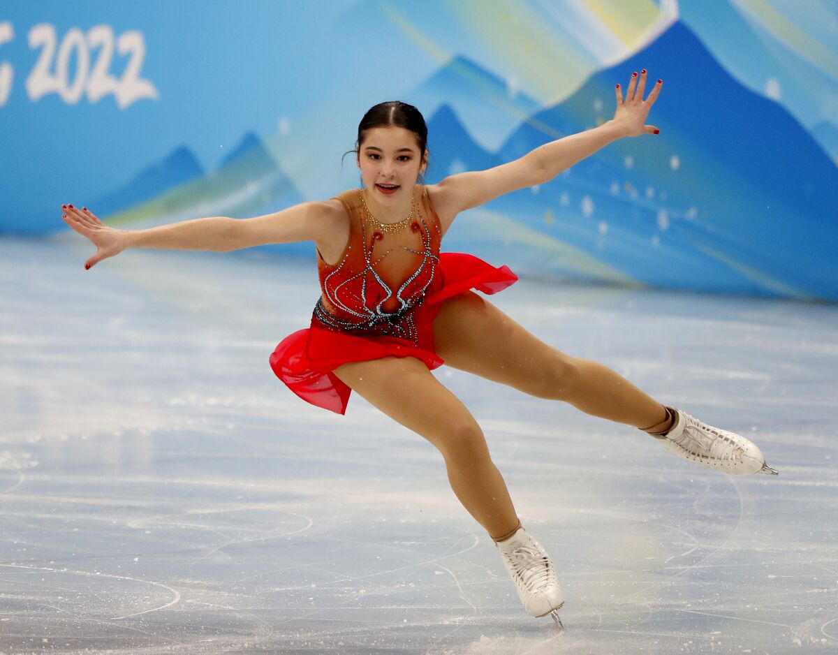 U.S. figure skater Alysa Liu performing at the Beijing Olympics
