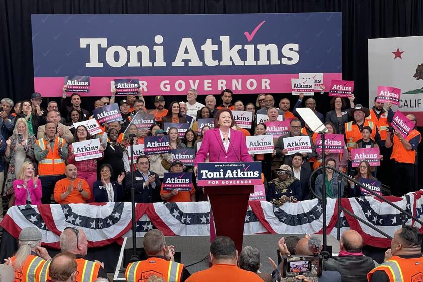 State Senate President Pro Tem Toni Atkins launched a run for governor with an event at the San Diego Air & Space Museum on Friday, Jan. 19, 2024.