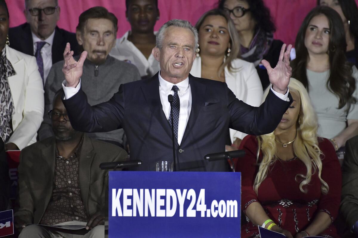 Robert F. Kennedy Jr. announces his run for president at a campaign event on April 19 in Boston. 