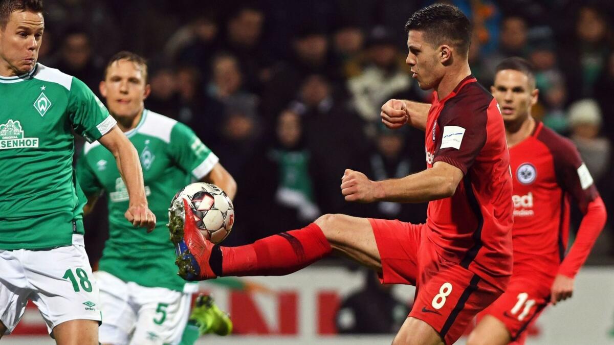 Frankfurt's Luka Jovic tries to control a pass during a Bundesliga game against Werder Bremen on Saturday.