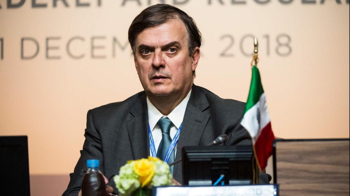 Mexican Foreign Secretary Marcelo Ebrard attends a panel during the United Nations' conference to adopt the global compact for migration in Marrakech, Morocco, on Dec. 10, 2018.