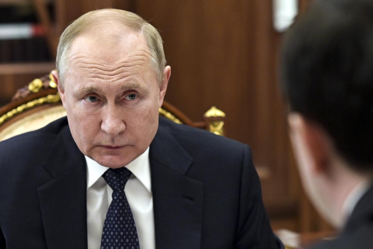 Russian President Vladimir Putin attends a meeting in Moscow on March 29. 
