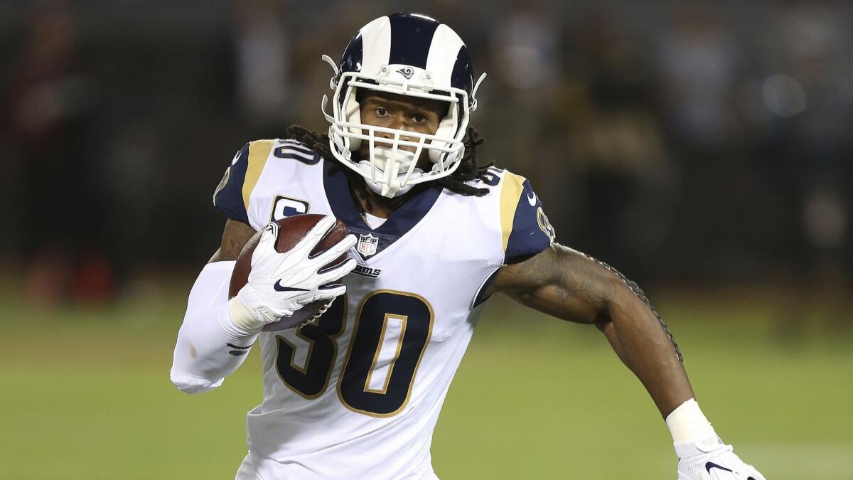 Rams running back Todd Gurley picks up yards against the Oakland Raiders in Week 1.