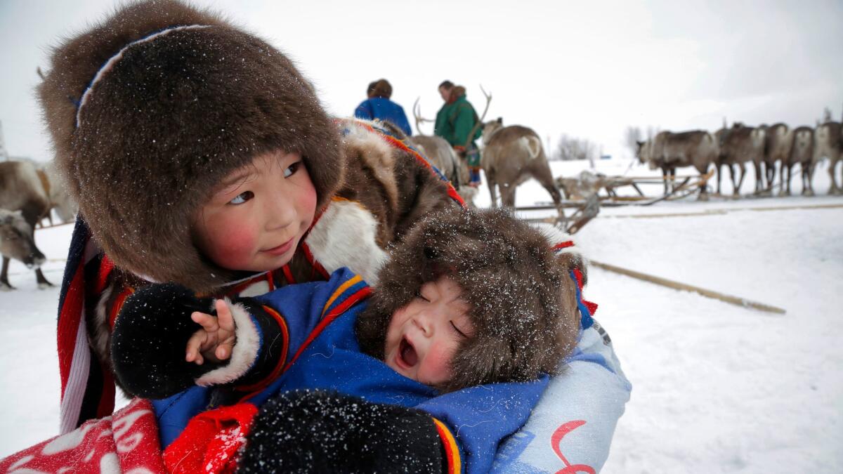 Children of the indigenous nomadic Nenets people in the city of Nadym in Russia’s northeast region, in a photo from 2015.