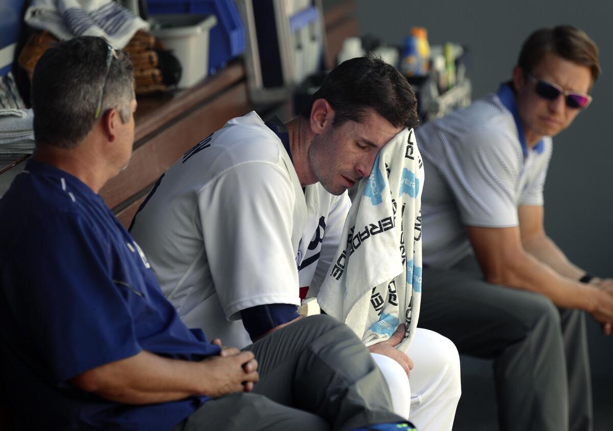 Dodgers starter Brandon McCarthy left Saturday's game with a hip injury.