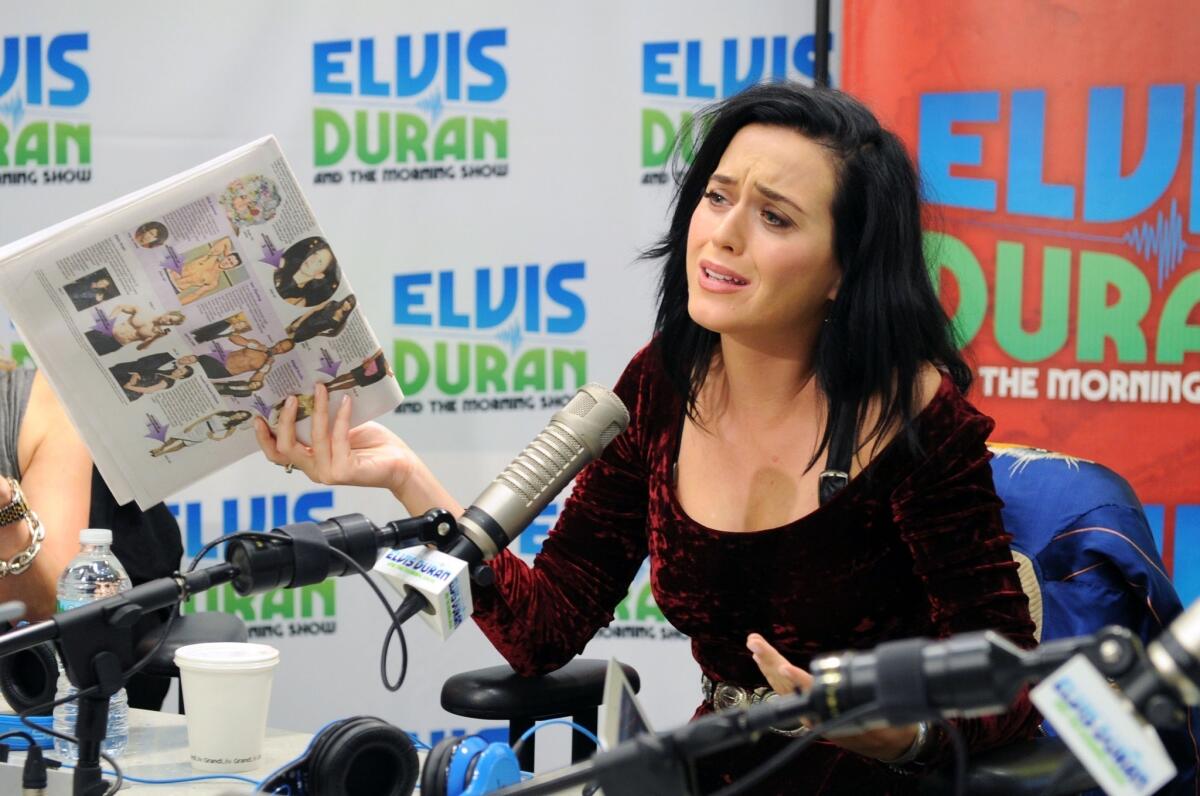 Katy Perry, shown during a visit to a New York radio station, has a hit with her song "Roar," but fans have noticed similarities between her new single and Sara Bareilles' song "Brave."