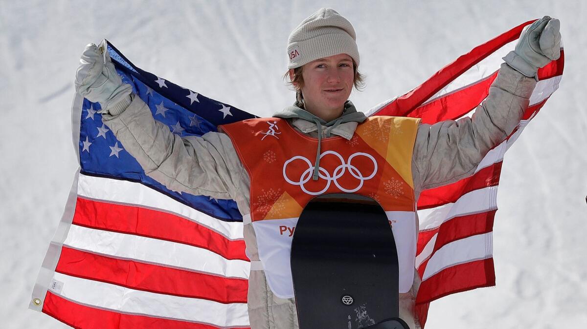 Red Gerard, of the United States, smiles after winning gold in the men's slopestyle final at Phoenix Snow Park at the 2018 Winter Olympics in Pyeongchang, South Korea.